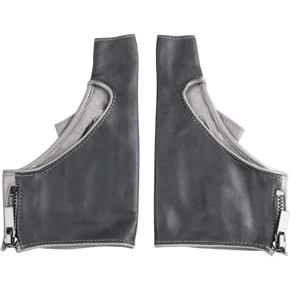 Women's Gray Fingerless Leather Driving Half Finger Gloves Halloween Design